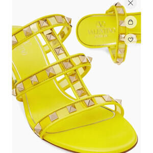 \$1150 VALENTINO Garavani Platinum Rockstud Open Toe Plexi Heel Sandals Size 42